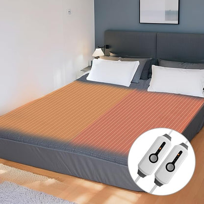 SUNNY HEAT Electric Mattress Pad Queen Size 60''×80'', 4 Heating Levels & 10 Hour Auto Shut Off, Elastic Deep Pocket, Warm and Soft Comfort Fabric, Machine Washable, Grey