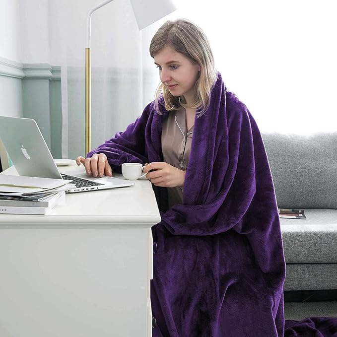 IR Imperial Rooms Fleece Blanket Twin Size 60 x 80 Inches - Super Soft Fluffy Purple Throw Blanket for Sofa and Bed - Warm and Cozy Lightweight 400 GSM Microfiber Bed Throws Blankets