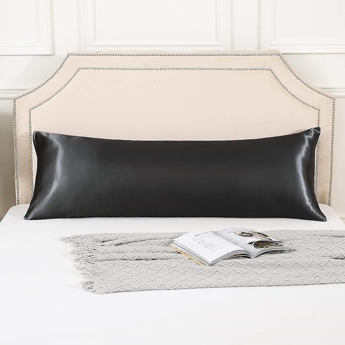 HUXMEYSON Body Pillow with Satin Pillowcase, Body Pillow for Adults, Removable Cover, Black (20"x54")