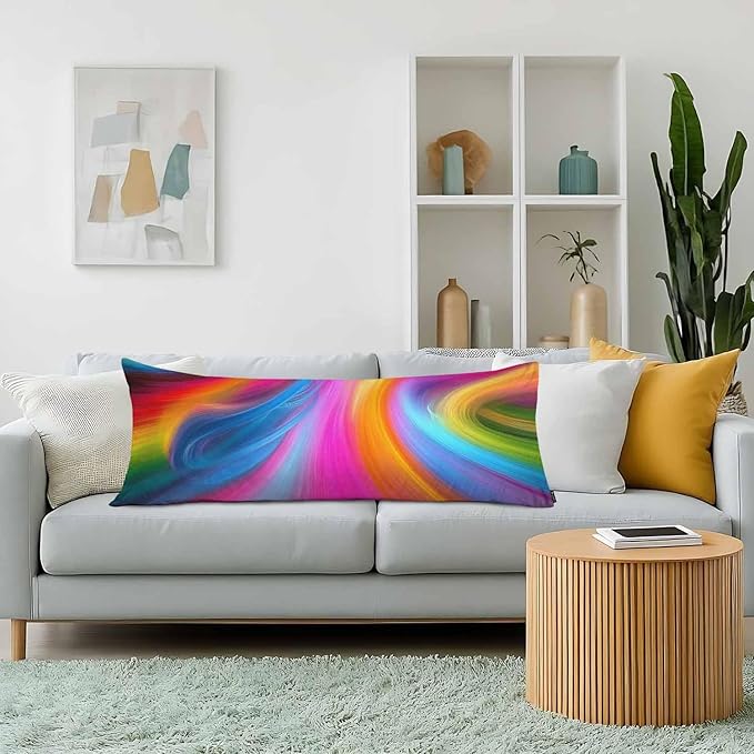 Decorative Home Body Pillow Covers Abstract Ocean, Rainbow Fractal Sea Waves Pillow Cushion Cases Lumbar Body Pillow Cover Soft Body Pillowcase for Bedroom Couch Sofa 20x54 Inch
