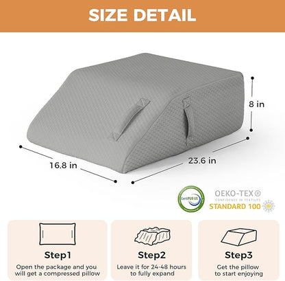 Leg Pillow Elevation Blood Circulation, Leg Elevation Pillows for After Surgery, Swelling, Leg Elevating Pillows with Cover and Handle, Leg Pillow for Pain Relief, 23.6×16.8×8 Inch, Grey