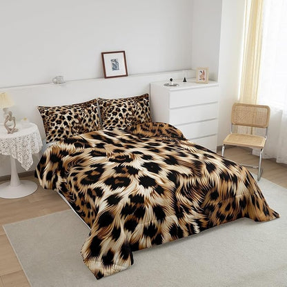 Feelyou Leopard Print Comforter Set Cheetah Print Bedding Set for Kids Boys Girls Wild Animal Print Comforter Leopard Fur Quilt 1 Comforter Set with 2 Pillowcases King Size Boys