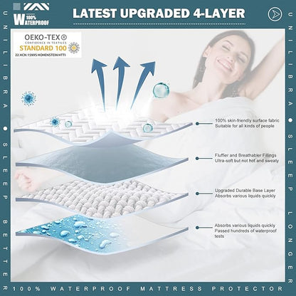 Queen Size Waterproof Mattress Protector Quilted, Breathable Ultra-Soft Filling Mattress Pad, Fitted Deep Pocket Mattress Cover Fits 6''-25'' Mattress White