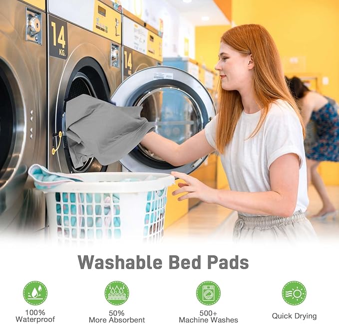 Bed Pads Washable Waterproof for Incontinence Adults, Reusable Wetting Pad Mattress Protector Underpads Tuckable Quick Dry, Fits Twin/Twin XL Size Bed, 36" x 37", Gray
