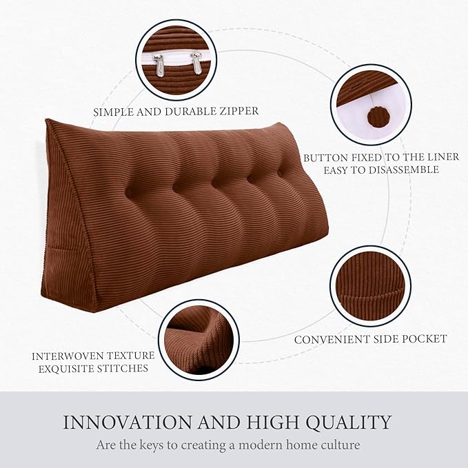 13 lbs Thickened Wedge Pillow Headboard Body Positioner Triangular Reading Pillow Bed Bolster Pillow for Sitting in Bedwith Removable Cover Backrest Coffee California King