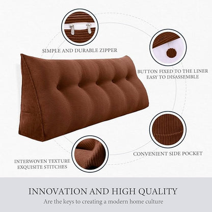 13 lbs Thickened Wedge Pillow Headboard Body Positioner Triangular Reading Pillow Bed Bolster Pillow for Sitting in Bedwith Removable Cover Backrest Coffee California King