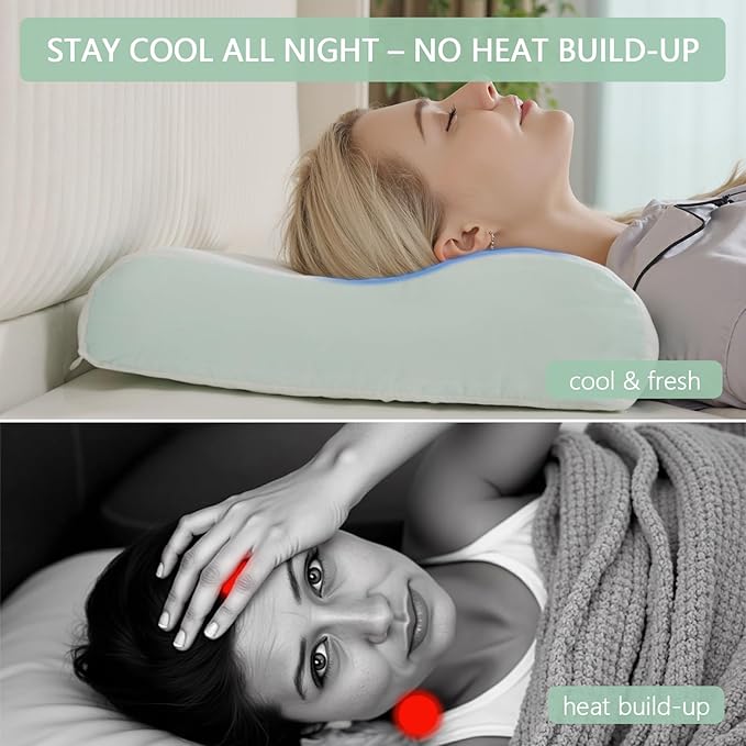 2 Pack Extra Soft Cooling Memory Foam Pillows – Wave-Shaped Contour Bed Pillows with Ice-Feel Breathable Covers, Ergonomic Support for Neck, Ideal for Side & Back Sleepers