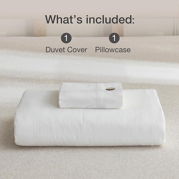 JELLYMONI Cotton Duvet Cover Twin Size - Bright White Comforter Cover with Button 100% Washed Cotton 2PCS Breathable Soft Solid Bedding Set Duvet Cover 68×90in & 1 Pillowcase (NO Comforter)