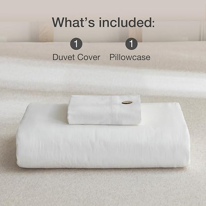 JELLYMONI Cotton Duvet Cover Twin Size - Bright White Comforter Cover with Button 100% Washed Cotton 2PCS Breathable Soft Solid Bedding Set Duvet Cover 68×90in & 1 Pillowcase (NO Comforter)