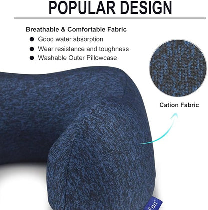 napfun Neck Pillow for Traveling, Upgraded Travel Neck Pillow for Airplane 100% Pure Memory Foam Travel Pillow for Flight Headrest Sleep, Portable Plane Accessories, Full Dark Blue