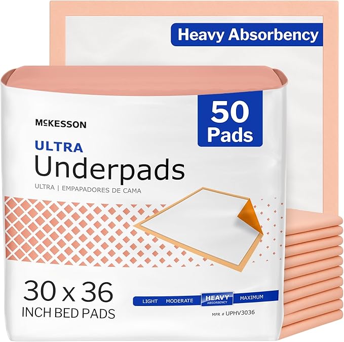 McKesson Underpads Disposable Bed Pads 30" x 36" [50 Count], Heavy Absorbency, Ultra Incontinence Chux Pads for Adults, Elderly, and Baby
