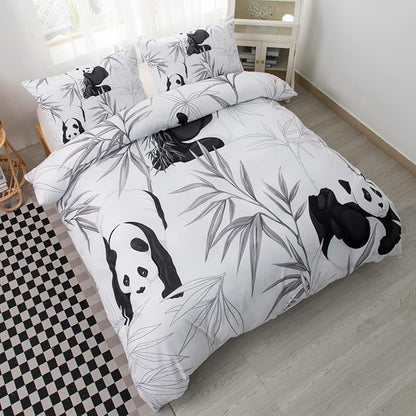 CVHOUSE Panda Bedding Queen Size, Cute Girls Kids Teens Kawaii Comforter Set Cover Soft, 1 Duvet Cover 2 Pillowcases 3 Piece, Christmas Decor 89'x89'