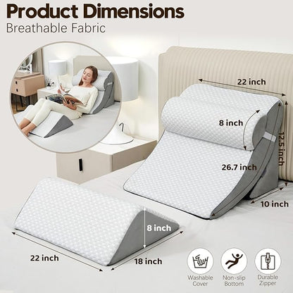 4pcs Wedge Pillow Set for After Surgery,Bed Wedge Pillows for Sleeping,Post Surgery Recovery， 45 Degree Wedge Pillow for Acid Reflux Relief and Anti-snoring，