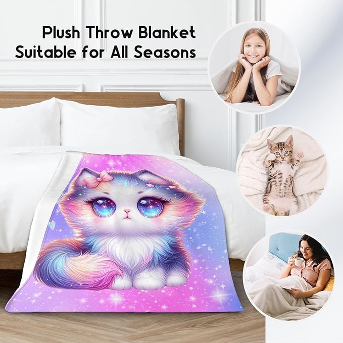 Girls Blanket - Cat Themed Gifts for Kids Adults - Plush Cozy Cute Blanket Throws with Cat(60"x80")