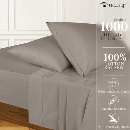 URBANHUT 1000 Thread Count Egyptian Cotton Sheets California King Size, Long Staple Soft & Breathable, 4 Pc Bed Sheet Sets, Luxury Hotel Sateen Sheets Fits 16" Deep Pocket - Dark Grey
