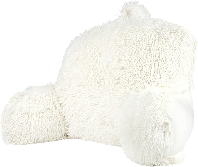 Klear Vu Shaggy Reading Pillow Back Rest Body Pillow for Adults and Kids, Lumbar and Arm Support on Bed, Chair, Couch, Sofa and Floor, 30" x 21", One Size, Winter White