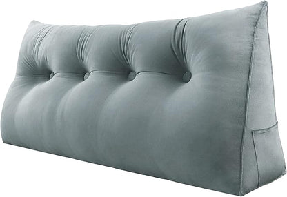 Wedge Headboard Pillow Dorm Room Reading Pillow Back Support for Sitting Up in Bed Bolster Lumbar Cushion Body Positioning Bedrest Velvet 54in Light Gray Full