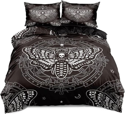 Holiyog Gothic Skull Comforter Set - Edgy Skeleton Duvet Cover for Dark Bedroom Decor