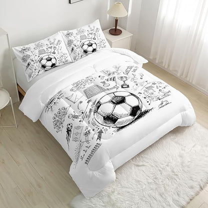 Soccer Bedding Comforter Set King Size for Kids Teens and Adults Football Printed Quilt Set for Bedroom Soft Microfiber All Season Print Quilt Set with 1 Comforter and 2 Pillowcases