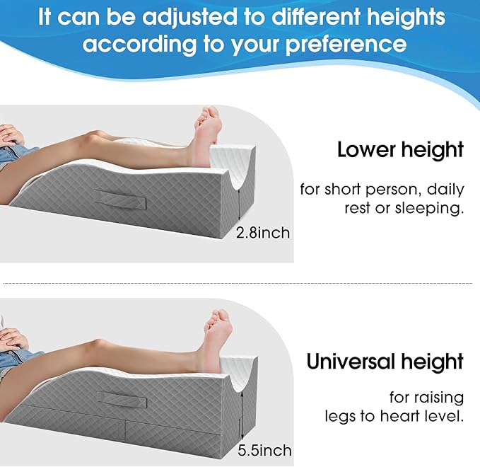 Elevation Pillows for Leg After Surgery, Memory Foam Adjustable Leg Wedge Pillow for Injury or Rest, Ankle Pillow for Sleeping Blood Circulation Grey