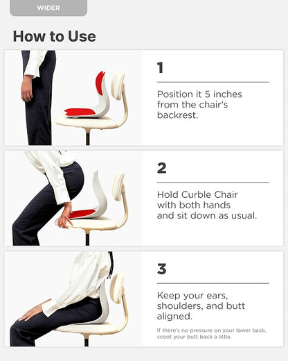 curble Wider(Standard Wide) 2PACK – Ergonomic Lower Back Chair Support, Lumbar Support Back Posture Corrector, Back Pain Relief, Perfect for Office, Floor Seat and Work from Home, Patented (2P Red)