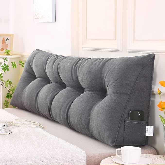 Triangular Wedge Pillow headboard California King Size for Couch Large headboard Pillow with Removable Cover Back Rest Pillows for Sitting up in Bed