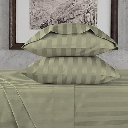 URBANHUT 1000 Thread Count Damask Striped Twin Size Egyptian Cotton Sheets, Long Staple Soft & Breathable, 4 Pc Bed Sheet Sets, Luxury Hotel Sateen Sheets Fits 16" Deep Pocket - Sage