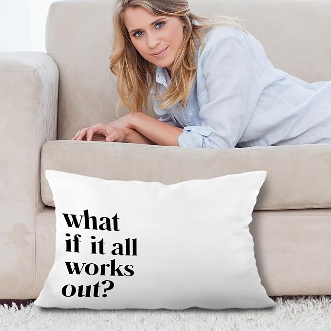 What If It All Works Out Inspirational Pillow Covers 12x20, Positive Affirmation Motivational Quote Decorative Lumbar Pillow Covers for Home Office Dorm