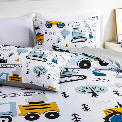 NTBED Construction Truck Twin Comforter Set for Boys Kids Forest Vehicles Excavator Lightweight Microfiber Bedding Sets