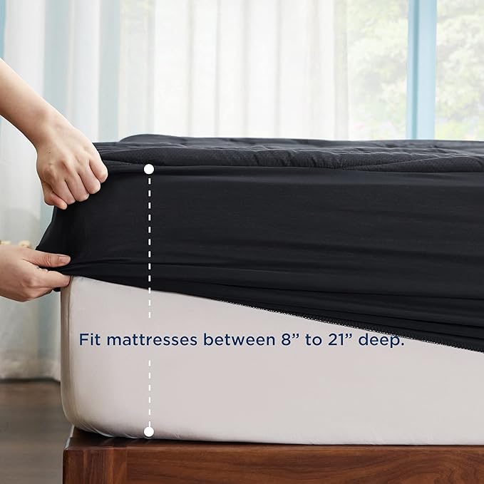 Bedsure Black Full Size Mattress Pad - Quilted Fitted Mattress Topper Protector with 8-21 Inches Deep Pocket, Noiseless Breathable Bed Cover Padded, Machine Washable, Black, 54x75 Inches