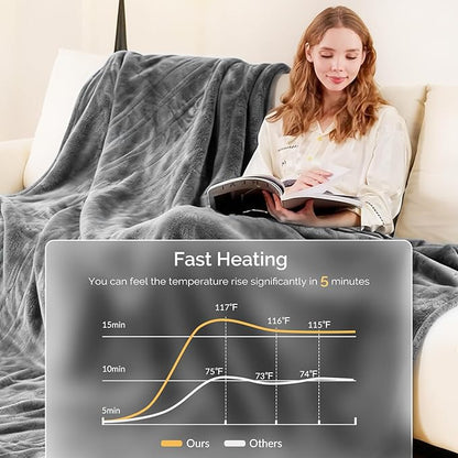 Heated Blanket Electric Blanket King 100"x90" Heating Blanket with Dual Control 10 Heat Levels & 10 Hours Auto-Off Overheat Protection Cozy Soft Flannel King Size Blanket Fast Heating Machine Washable