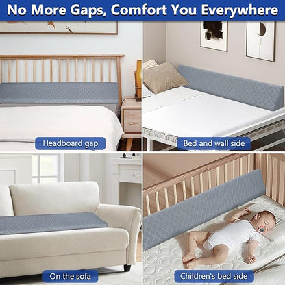 Kayfia King Size Pillow Wedge for Headboard Gap Bed Gap Filller (0-8") Mattress Space Filler Pillow Stopper with 2 Side Pocket Triangle Foam Pillow Wedge Between Headboard Mattress (Grey, 76"x10"x6")