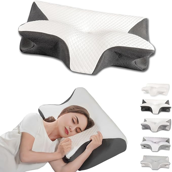 Cervical Pillow for Neck Pain Relief, Ergonomic Contour Orthopedic Pillow for Sleeping Shoulder Pain & Support, Cozy Memory Foam Neck Pillow with Pillowcase for Side Back Stomach Sleeper(Black)