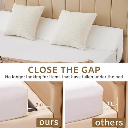 Bedluxe Full Bed Wedge Pillow for Headboard, Foam Headboard Pillow, Bed Gap Filler, Mattress Wedge- Fill The Gap (0-7") Between Headboard and Mattress (White, 54"x10"x6")