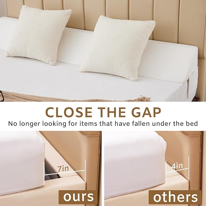 Bedluxe Twin Bed Wedge Pillow for Headboard, Headboard Pillow, Bed Gap Filler, Mattress Wedge - Fill The Gap (0-7") Between Headboard and Mattress (White, 39"x10"x6")