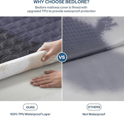 2 Pack Waterproof Mattress Protector, King Size Mattress Pad with Deep Pocket 6"-18" Depth, Soft Breathable Dirt-Proof Single Bed Mattress Cover for Bedroom, Dorm Room (Navy Blue)