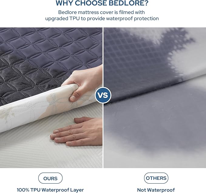 2 Pack Waterproof Mattress Protector, Twin Size Mattress Pad Noiseless with Deep Pocket Fitted for 6"-15", Breathable Dirt-Proof Single Bed Mattress Cover for Bedroom, Dorm Room (Navy Blue)