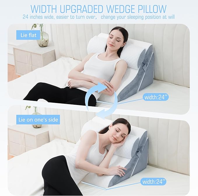 3PCS Bed Wedge Pillow for Sleeping, 20-in-1 Adjustable Memory Foam Pillow Wedge for Back Leg Pain Relief, 23" Wide Wedge Pillow for After Surgery, Acid Reflux, Snoring, Back Pain