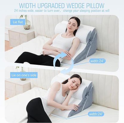 3PCS Bed Wedge Pillow for Sleeping, 20-in-1 Adjustable Memory Foam Pillow Wedge for Back Leg Pain Relief, 23" Wide Wedge Pillow for After Surgery, Acid Reflux, Snoring, Back Pain