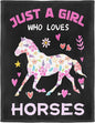Horse Lover Blanket, Just A Girl Who Loves Horses Blanket, Soft Warm Cozy Fleece Throw, Gifts for Girls Women Kids, 60"x80", Black