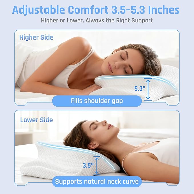 RestAssured Cervical Neck Pillow - Ergonomic Memory Foam Bed Pillows for Sleeping, Neck Pillows for Pain Relief, Back and Side Sleeper Pillow