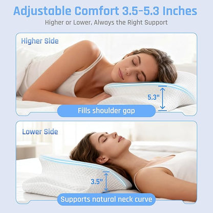RestAssured Cervical Neck Pillow - Ergonomic Memory Foam Bed Pillows for Sleeping, Neck Pillows for Pain Relief, Back and Side Sleeper Pillow