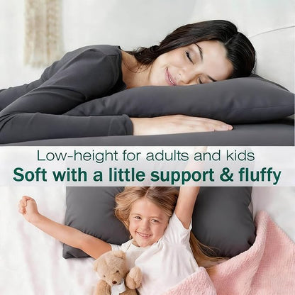 Flat Ultra Thin Bed Pillows Queen Size Pillow Set of 2 Extra Soft Down Alternative for Stomach Side Back Sleeper Dark Grey 20x30inches