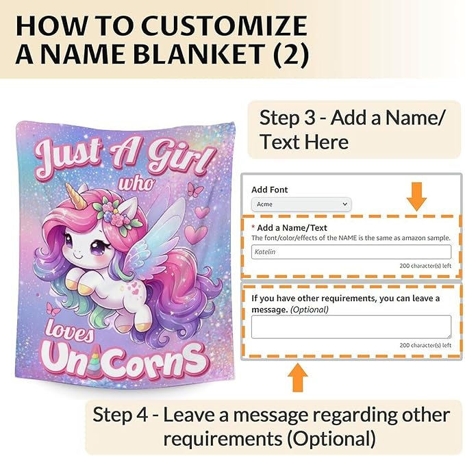 Personalized Unicorn Blanket with Name for Girls, Unicorn Gift, 60 x 50 Inches Lightweight Blanket for Unicorn Lovers, Warm Cozy Throw Blanket for Living Room, Bed, Sofa, Office