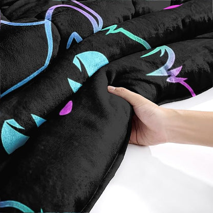 QOOMO Cartoon Cat Sherpa Plush Comforter Set, King Size 3 Pieces Cute Animals Comforter Sets, Ultra Soft Cozy Fleece Bedding Set, Comforter Bed Sets for All Seasons