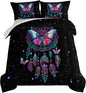 HOSIMA Dream Catcher Tween Bedding Sets for Girls,Butterfly Feather Dream Stories Comforter Set Kidcore Room Decor Aesthetic Galaxy Starry Black Princess Twin Bedding Set with 2 Pillowcases.