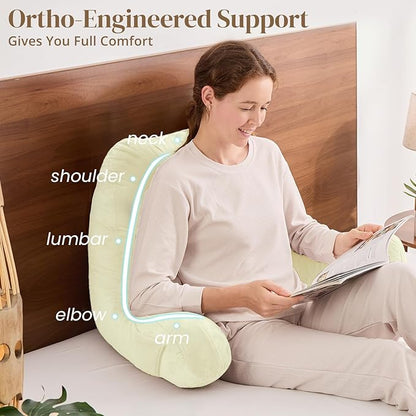 Sasttie Reading Pillow for Bed - 23 Inch, Back Pillow for Bed Sitting Up, Back-Rest Support Cushion with Side Pockets and Arms, Dorm Essentials, Oeko-Tex Certified, Cream
