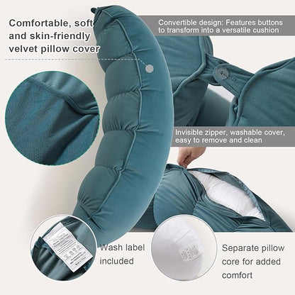 Peallow(Pat. Pend) – Long Round Body Pillow for Adults, Bolster Pillow for Sleeping, Soft and Supportive Pillow for Sleeping & Lumbar Support (Slate Blue, 29.5")
