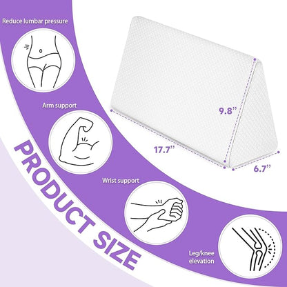 Small Wedge Pillow, Small Wedge Pillow for Sleeping, Foam Wedge for Yoga, Laptop, Memory Foam Positioning, Foam Pillow for Chair, Provide Support and Relieve Fatigue(White-17.7")