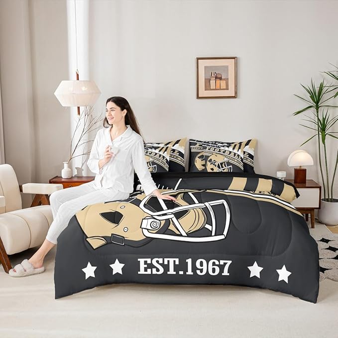Erosebridal Sports City Comforter Set Queen, Gridiron Seasonal Color Bedding Sets Football Lovers Kids Rugby Comforter + Flat Sheet + Fitted Sheet + 2 Pillowcases + 2 Throw Pillow Covers